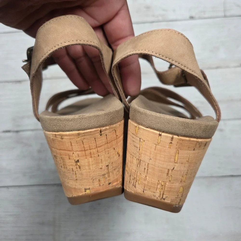 ABEO Nylah Wedge Sandal Platform Tan Leather Womens 7.5M Cork Buckle ACNW0056